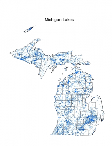 Map of inland lakes across the state of Michigan